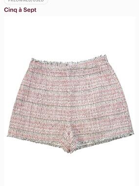 cinq a sept Pink Multi Tweed Fringe-Hem Shorts